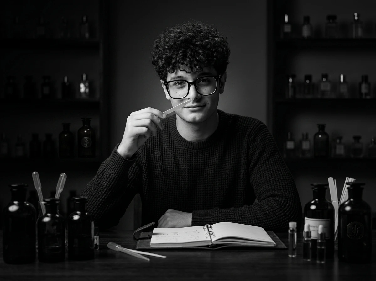 Jawad Iqbal, Founder of JWD Archives evaluating fragrance blend